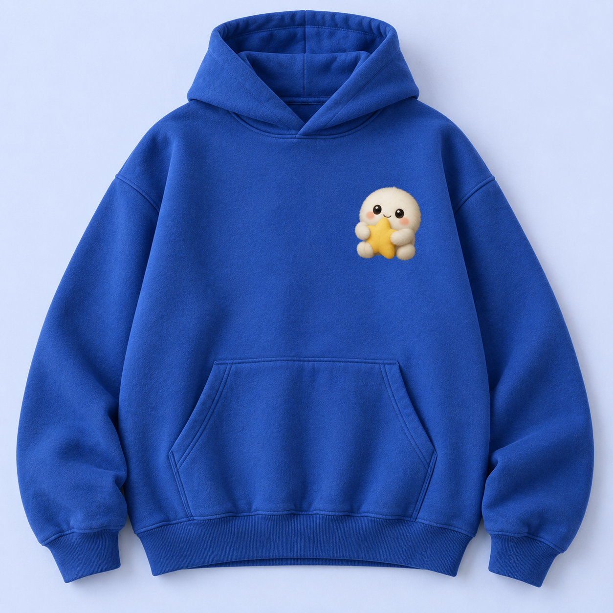 Cobalt hoodie concept with a tiny star-hugging muse